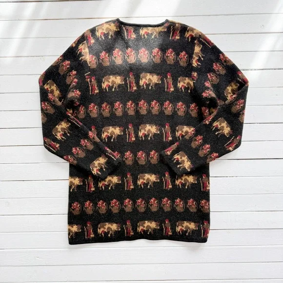 Vitabella of Norway vtg black wool farm animal‎ cardigan sweater